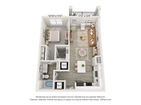 Floor plan for 1 bed, 1 bath, 797 sqft